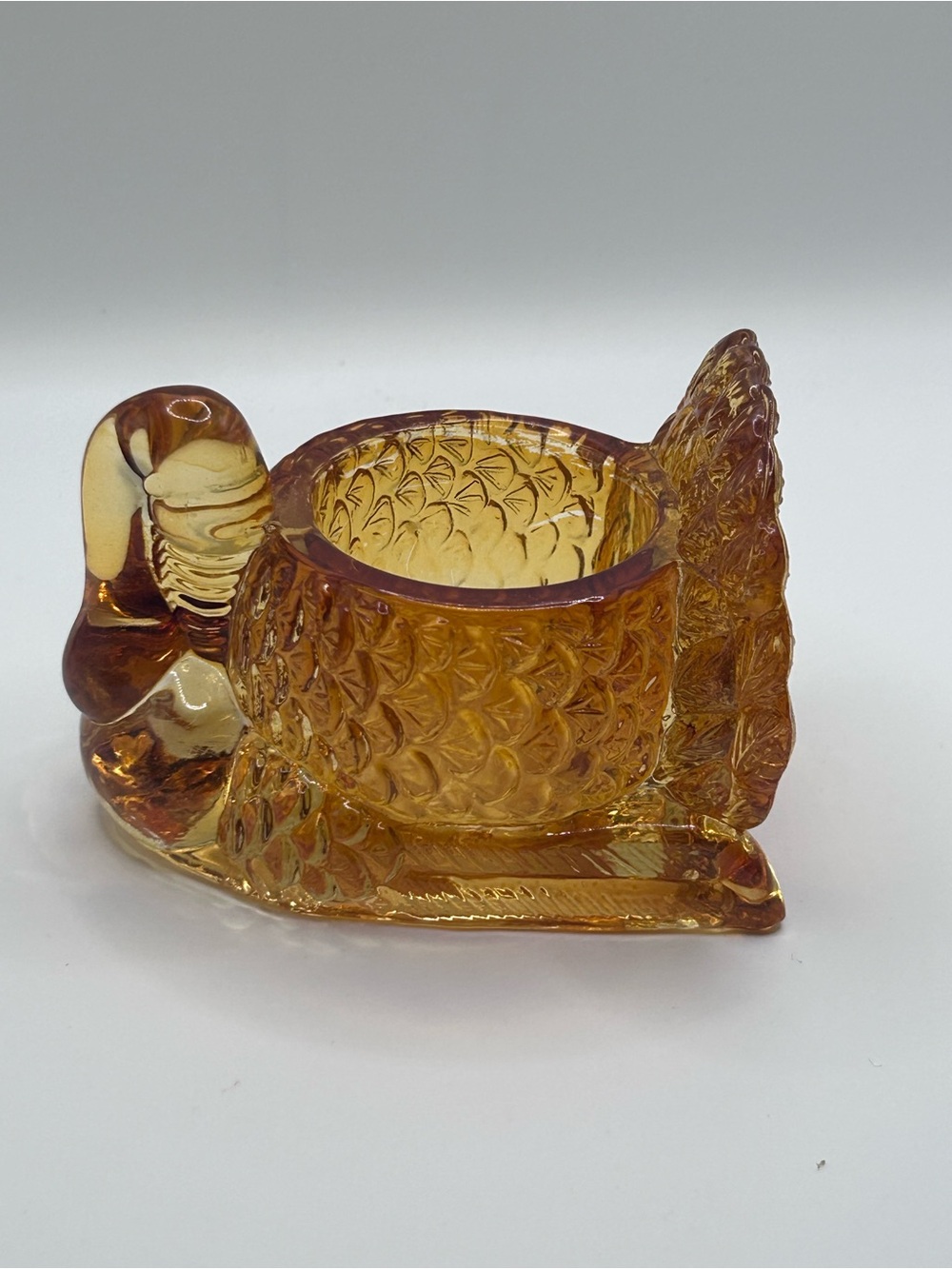 Vintage Amber Glass Turkey Candle Holder | Thanksgiving Turkey Votive Holder
